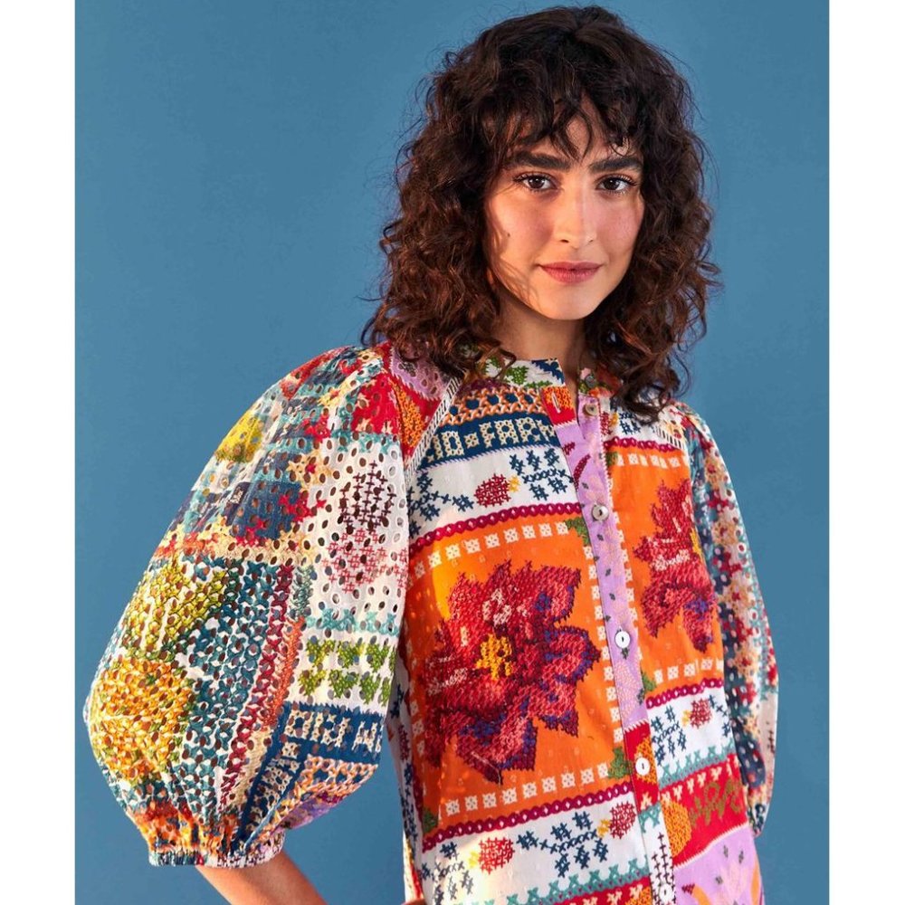 **Authentic Farm RIO Summer Stitches Eyelet Midi Dress